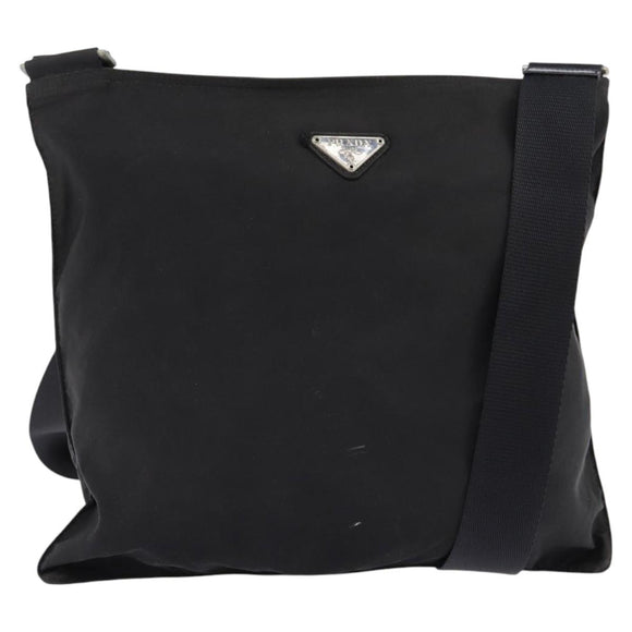 PRADA Shoulder Bag Nylon Black Silver Auth 142716