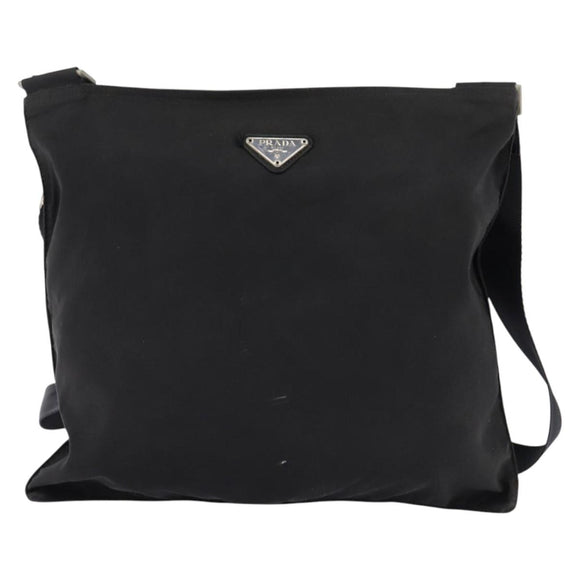 PRADA Shoulder Bag Nylon Black Silver Auth 142716