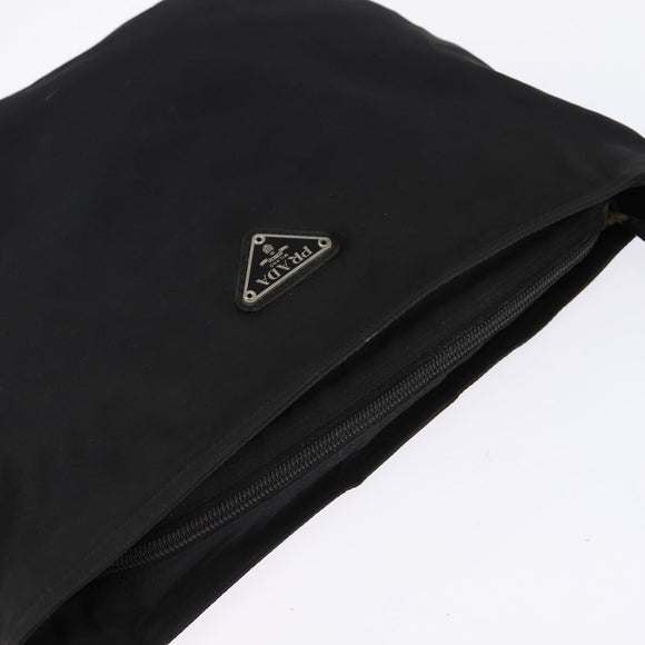 PRADA Shoulder Bag Nylon Black Silver Auth 142716