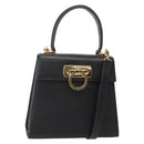 Salvatore Ferragamo Gancini Hand Bag Leather 2way Black Gold Auth 142732-1
