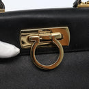 Salvatore Ferragamo Gancini Hand Bag Leather 2way Black Gold Auth 142732-20
