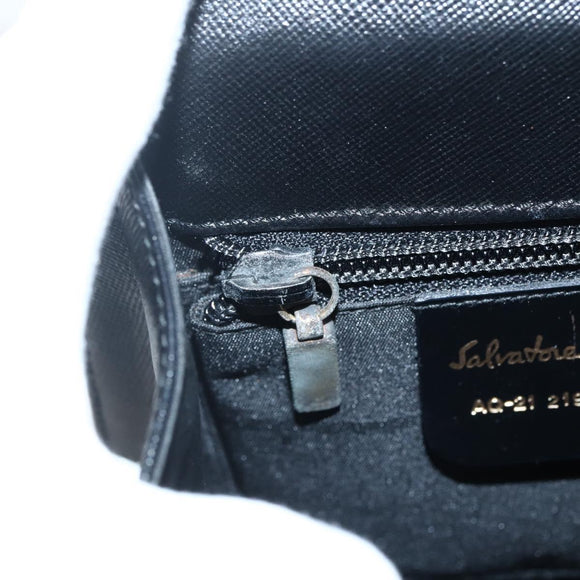 Salvatore Ferragamo Gancini Hand Bag Leather 2way Black Gold Auth 142732