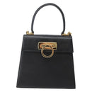Salvatore Ferragamo Gancini Hand Bag Leather 2way Black Gold Auth 142732-13
