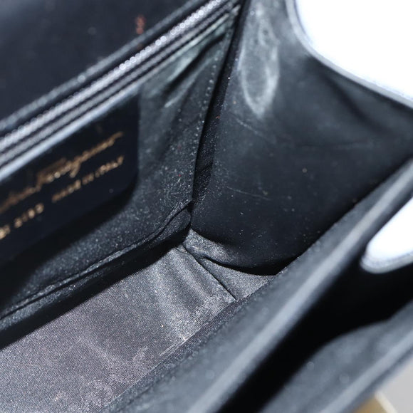 Salvatore Ferragamo Gancini Hand Bag Leather 2way Black Gold Auth 142732