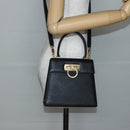 Salvatore Ferragamo Gancini Hand Bag Leather 2way Black Gold Auth 142732-25
