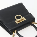 Salvatore Ferragamo Gancini Hand Bag Leather 2way Black Gold Auth 142732-6