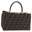 FENDI Zucca Canvas Hand Bag Black Brown Auth 142733-1