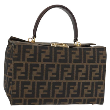 FENDI Zucca Canvas Hand Bag Black Brown Auth 142733