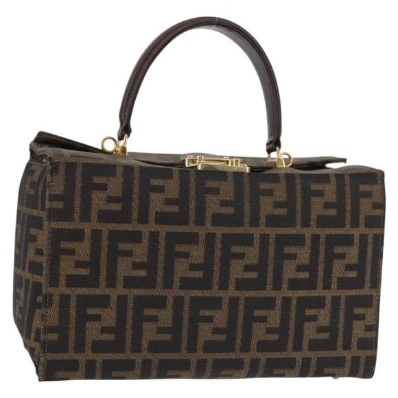 FENDI Zucca Canvas Hand Bag Black Brown Auth 142733