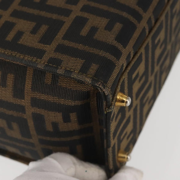 FENDI Zucca Canvas Hand Bag Black Brown Auth 142733