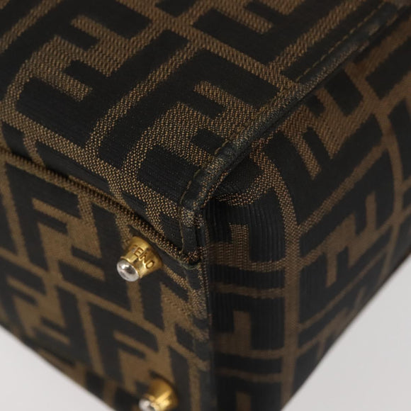 FENDI Zucca Canvas Hand Bag Black Brown Auth 142733