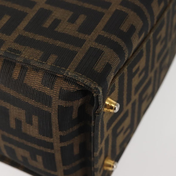 FENDI Zucca Canvas Hand Bag Black Brown Auth 142733