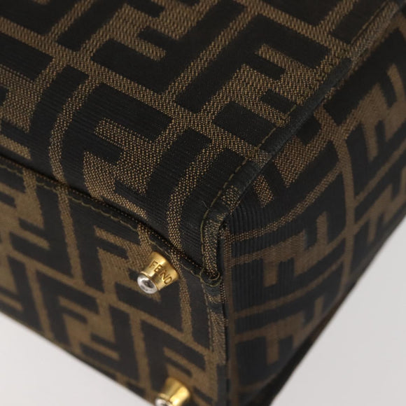 FENDI Zucca Canvas Hand Bag Black Brown Auth 142733