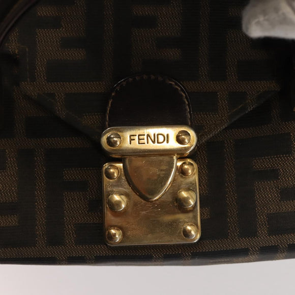 FENDI Zucca Canvas Hand Bag Black Brown Auth 142733