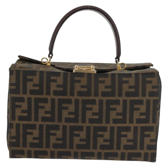 FENDI Zucca Canvas Hand Bag Black Brown Auth 142733