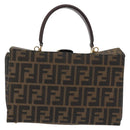 FENDI Zucca Canvas Hand Bag Black Brown Auth 142733-3