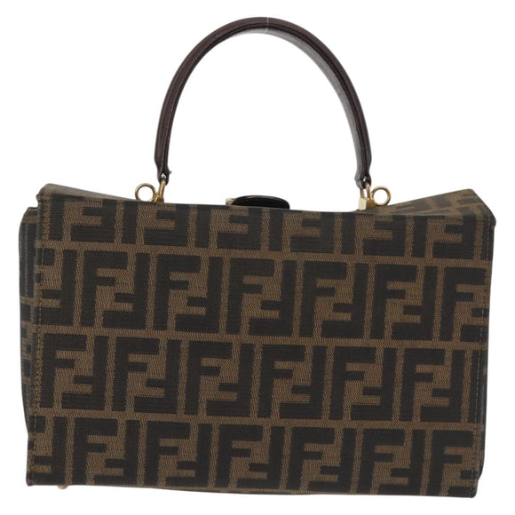 FENDI Zucca Canvas Hand Bag Black Brown Auth 142733