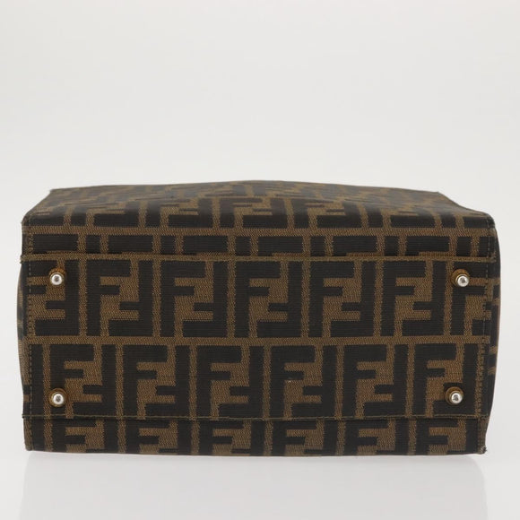 FENDI Zucca Canvas Hand Bag Black Brown Auth 142733