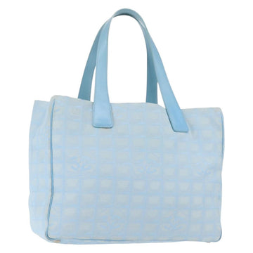 CHANEL New Travel Line Tote Bag Nylon Light Blue Silver CC Auth 142752