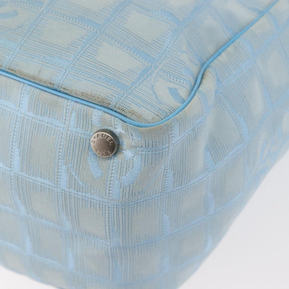 CHANEL New Travel Line Tote Bag Nylon Light Blue Silver CC Auth 142752