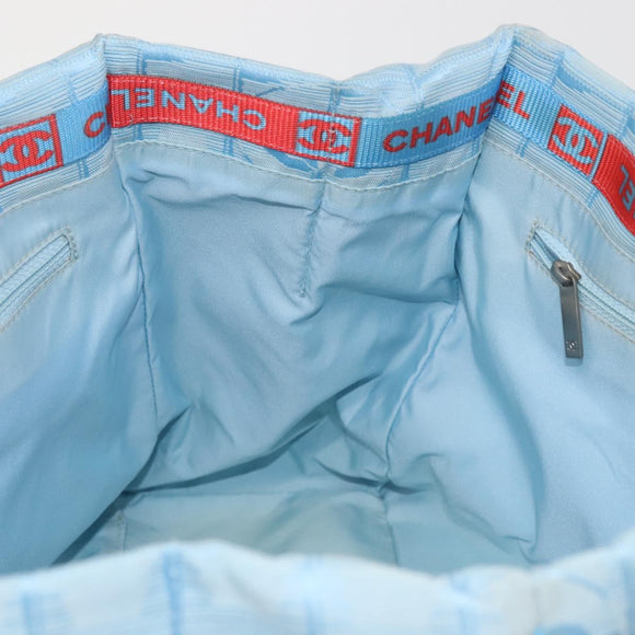 CHANEL New Travel Line Tote Bag Nylon Light Blue Silver CC Auth 142752