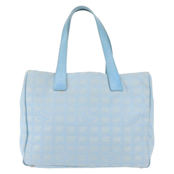 CHANEL New Travel Line Tote Bag Nylon Light Blue Silver CC Auth 142752 - 0