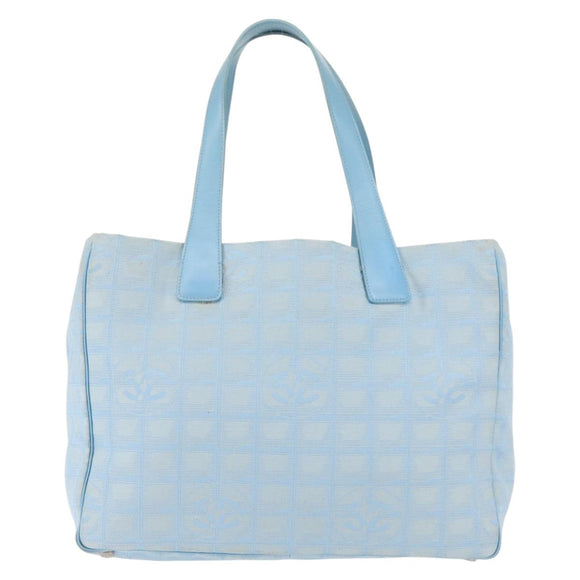 CHANEL New Travel Line Tote Bag Nylon Light Blue Silver CC Auth 142752