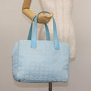 CHANEL New Travel Line Tote Bag Nylon Light Blue Silver CC Auth 142752-22