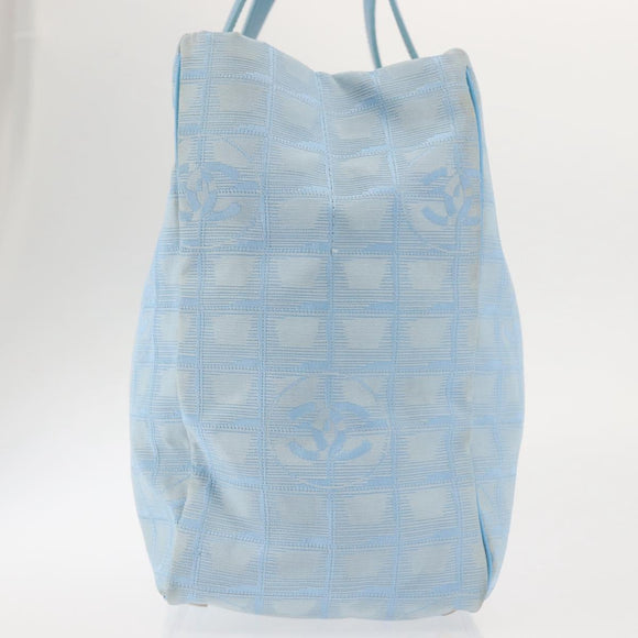 CHANEL New Travel Line Tote Bag Nylon Light Blue Silver CC Auth 142752