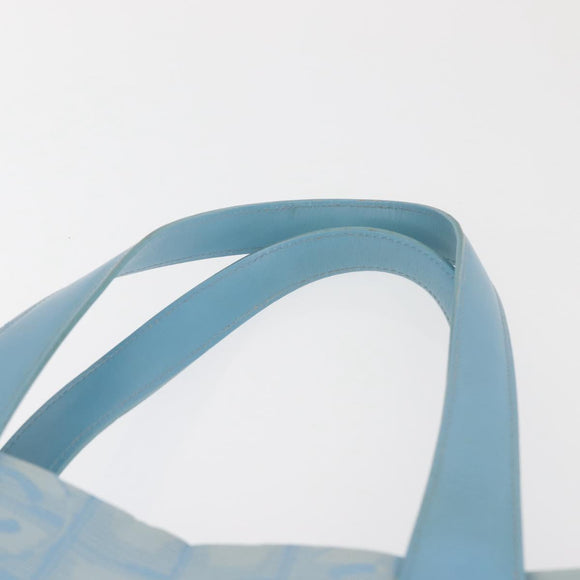 CHANEL New Travel Line Tote Bag Nylon Light Blue Silver CC Auth 142752