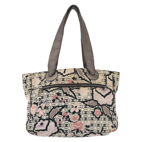 CHANEL Tote Bag Canvas Multicolor Silver CC Auth 142753
