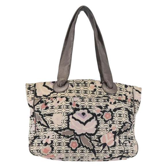 CHANEL Tote Bag Canvas Multicolor Silver CC Auth 142753