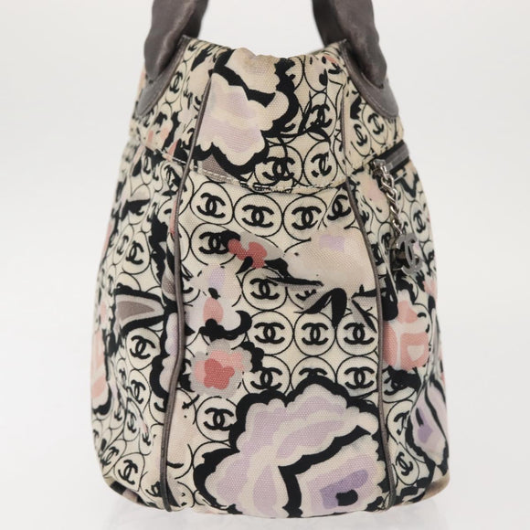 CHANEL Tote Bag Canvas Multicolor Silver CC Auth 142753