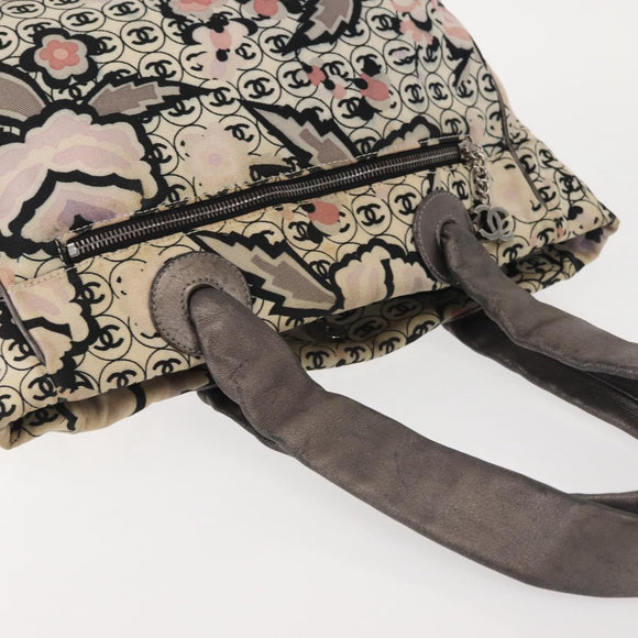 CHANEL Tote Bag Canvas Multicolor Silver CC Auth 142753