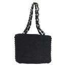 CHANEL Ketten-Umhängetasche Baumwolle Schwarz Silber CC Auth 142754-1