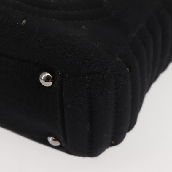CHANEL Ketten-Umhängetasche Baumwolle Schwarz Silber CC Auth 142754