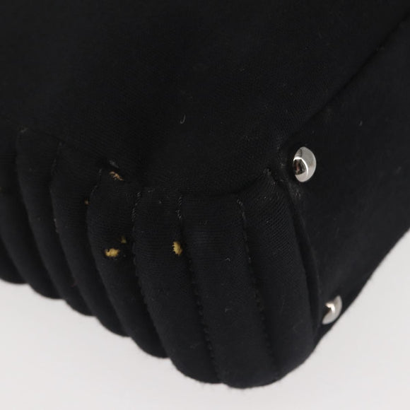 CHANEL Ketten-Umhängetasche Baumwolle Schwarz Silber CC Auth 142754