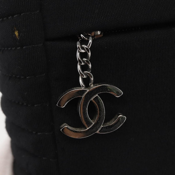 CHANEL Ketten-Umhängetasche Baumwolle Schwarz Silber CC Auth 142754