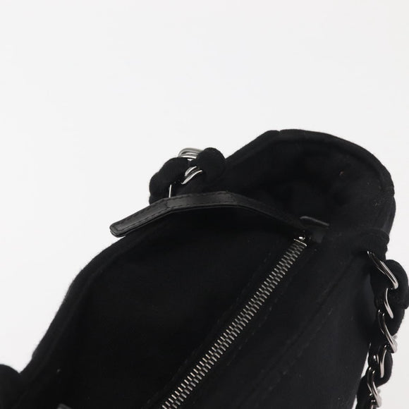 CHANEL Ketten-Umhängetasche Baumwolle Schwarz Silber CC Auth 142754