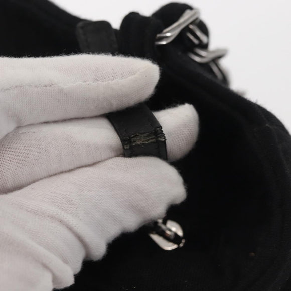 CHANEL Ketten-Umhängetasche Baumwolle Schwarz Silber CC Auth 142754