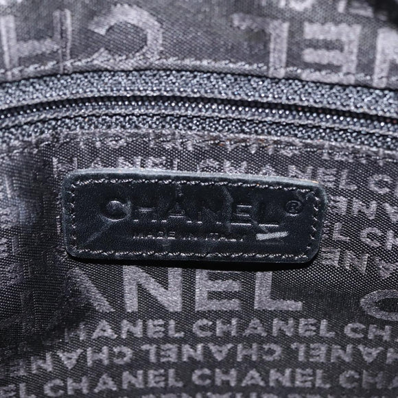 CHANEL Ketten-Umhängetasche Baumwolle Schwarz Silber CC Auth 142754