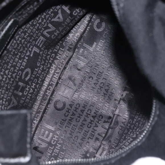 CHANEL Ketten-Umhängetasche Baumwolle Schwarz Silber CC Auth 142754