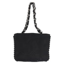 CHANEL Ketten-Umhängetasche Baumwolle Schwarz Silber CC Auth 142754-13