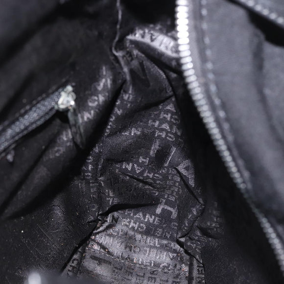 CHANEL Ketten-Umhängetasche Baumwolle Schwarz Silber CC Auth 142754