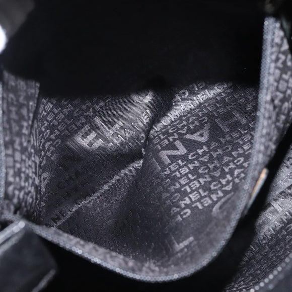 CHANEL Ketten-Umhängetasche Baumwolle Schwarz Silber CC Auth 142754