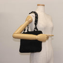 CHANEL Ketten-Umhängetasche Baumwolle Schwarz Silber CC Auth 142754-24