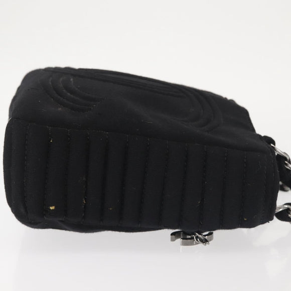 CHANEL Ketten-Umhängetasche Baumwolle Schwarz Silber CC Auth 142754