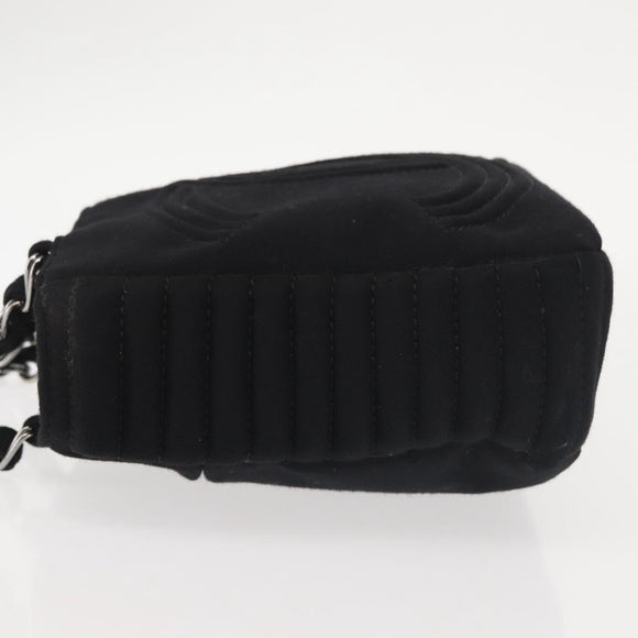 CHANEL Ketten-Umhängetasche Baumwolle Schwarz Silber CC Auth 142754