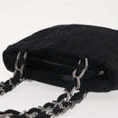 CHANEL Ketten-Umhängetasche Baumwolle Schwarz Silber CC Auth 142754-6