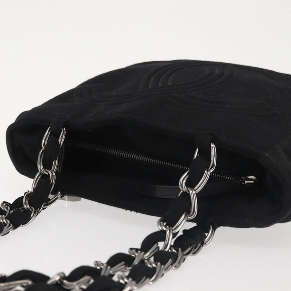 CHANEL Ketten-Umhängetasche Baumwolle Schwarz Silber CC Auth 142754